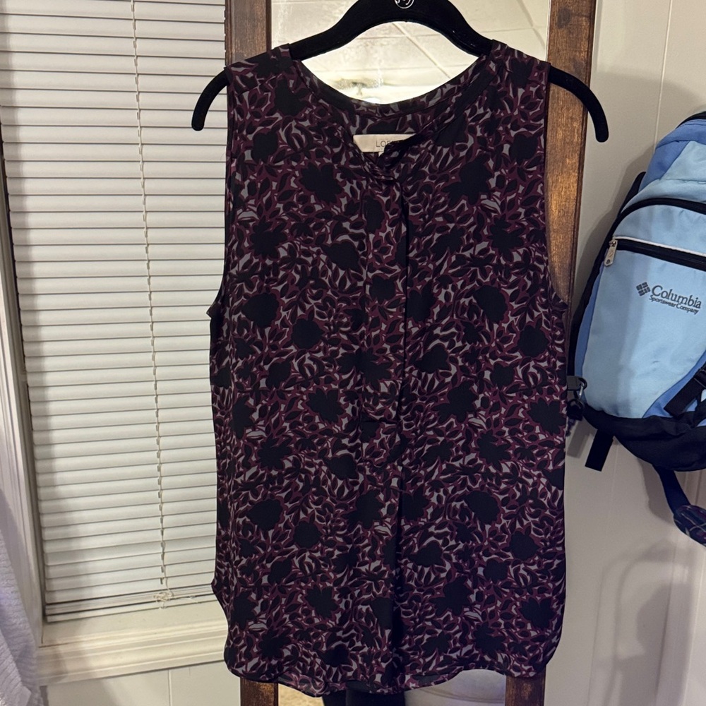 LOFT Black and Purple Floral Blouse
